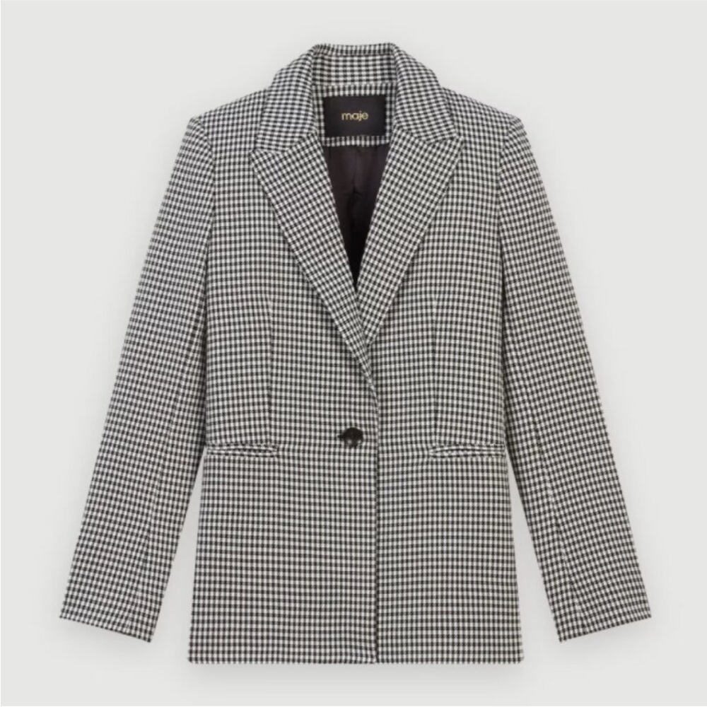 Maje Black and White Houndstooth Blazer